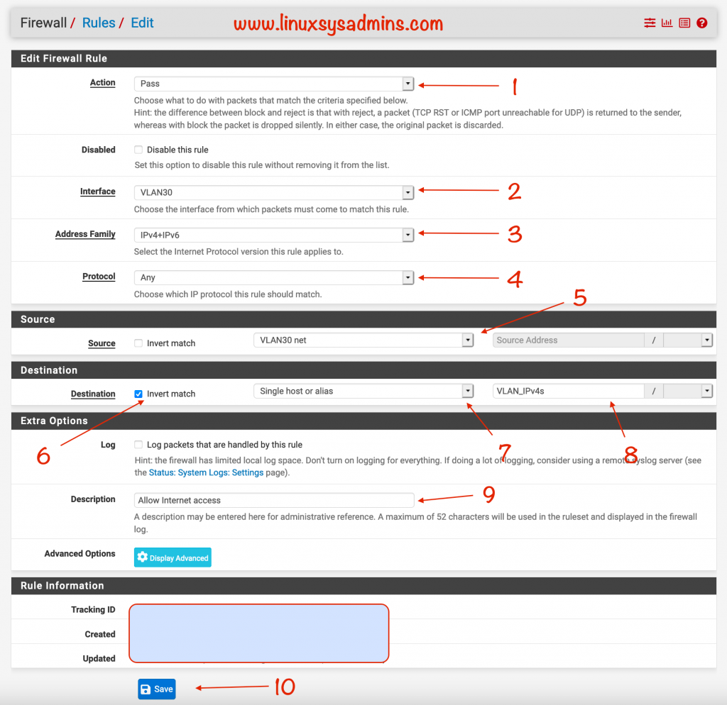 PfSense firewall rules for Internet