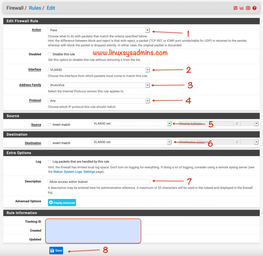 PfSense firewall rules for within network