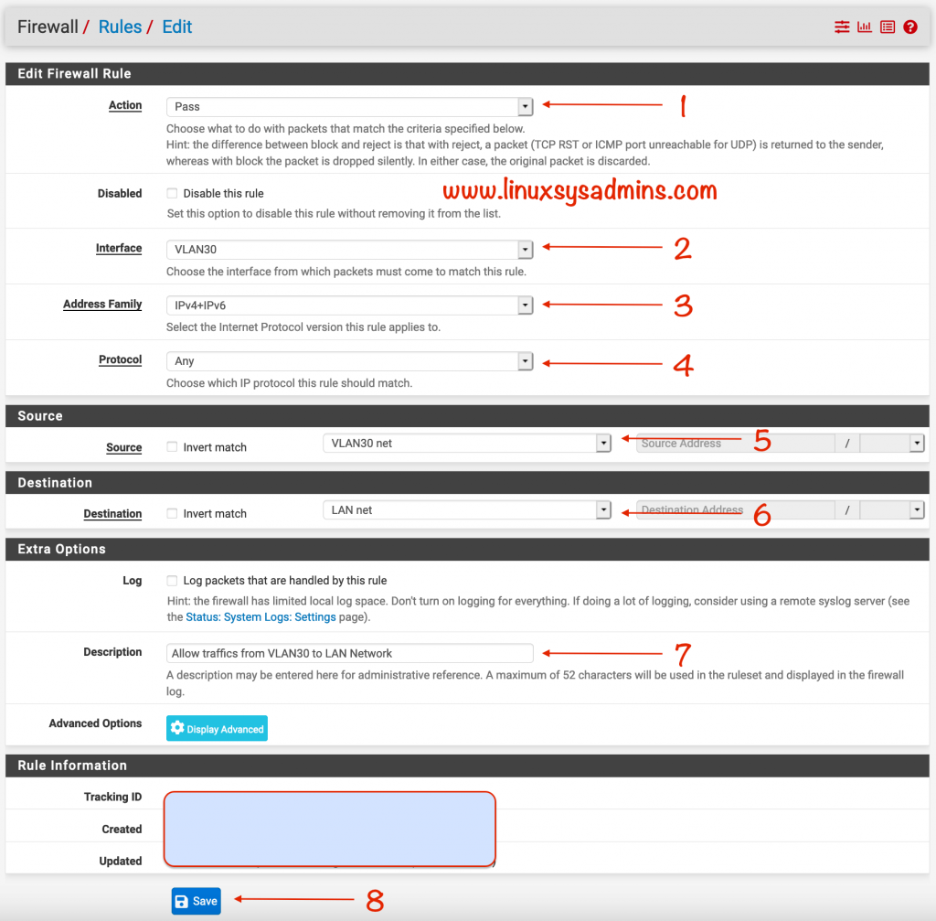 PfSense firewall rules to reach LAN from VLAN30