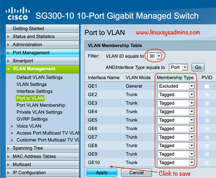 Port to VLAN config