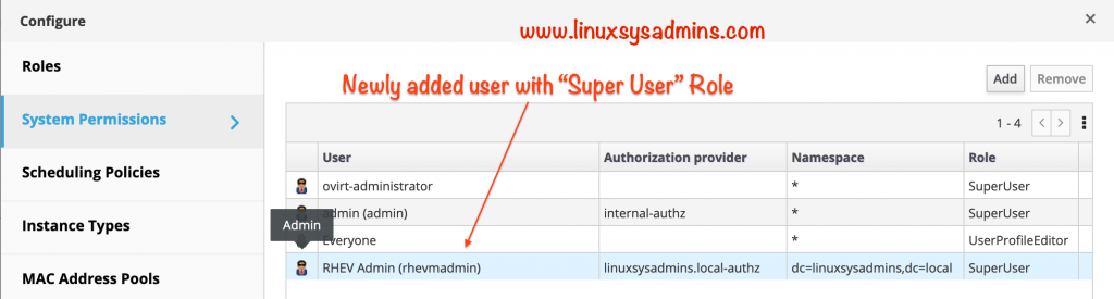 After adding role to IDM user in RHEVM