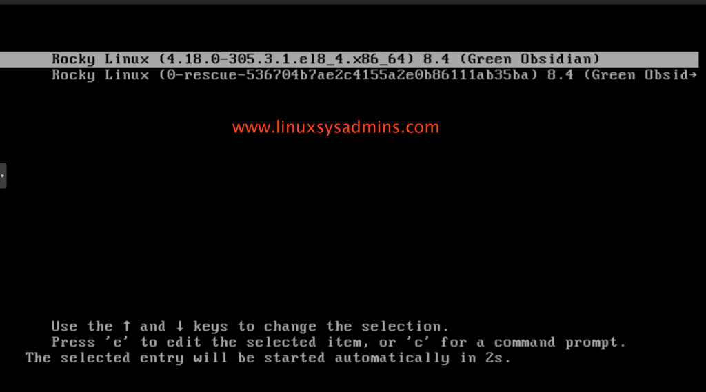 First boot of Rocky Linux 8