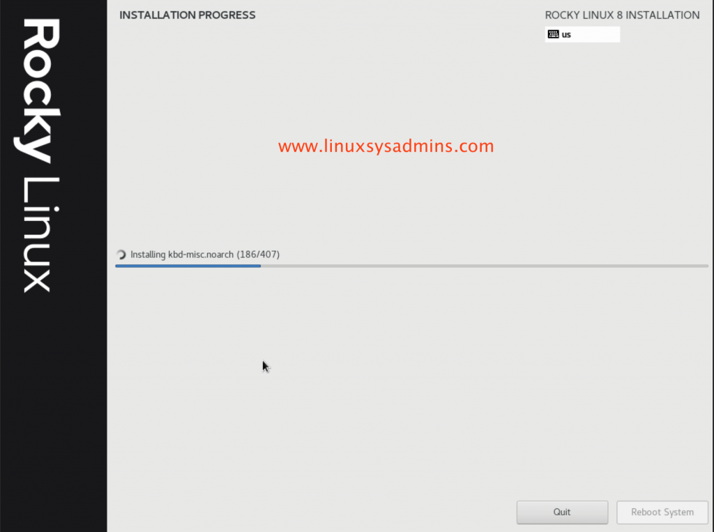 Installation in progress of Rocky Linux 8