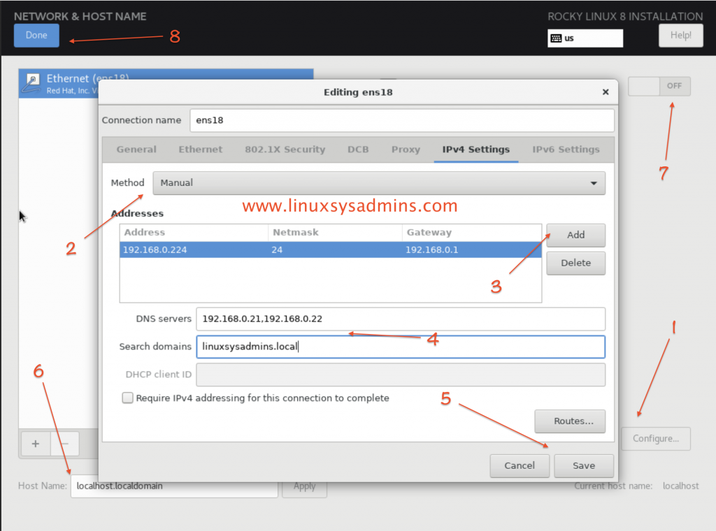 Network and hostname Rocky Linux 8