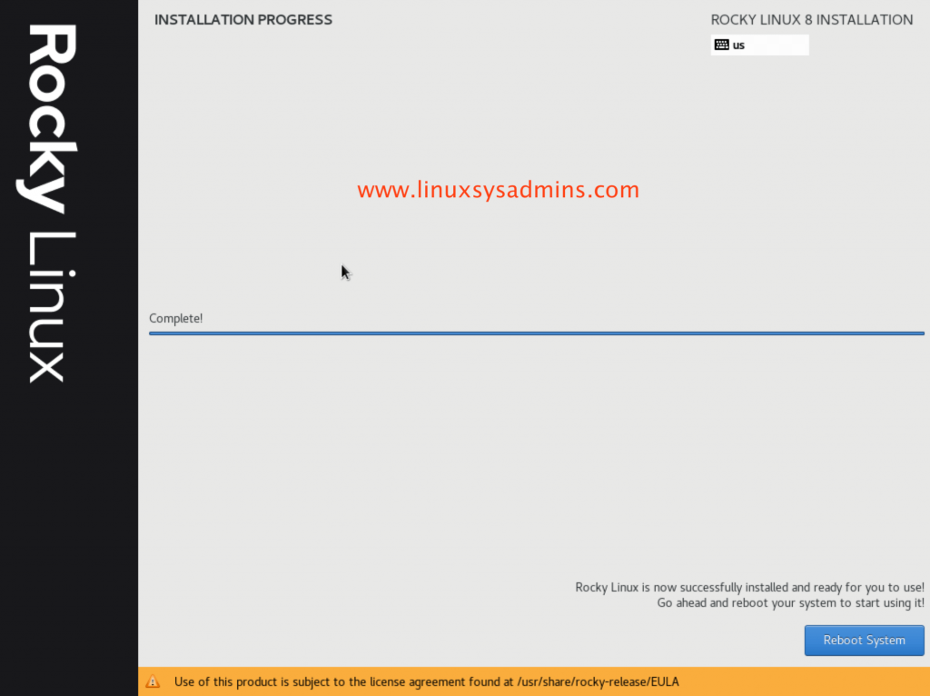 Rocky Linux Installation completed