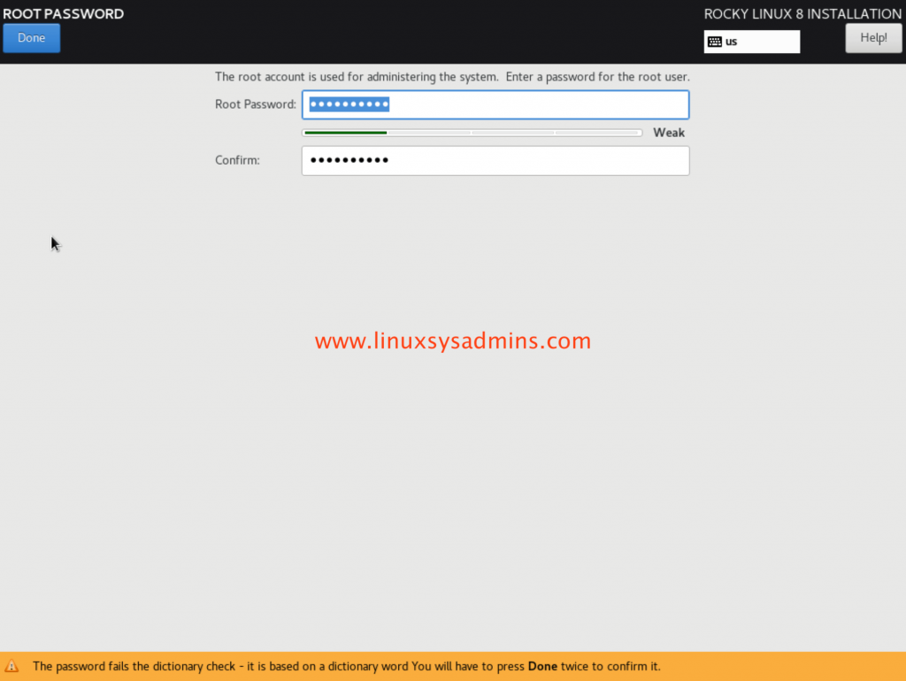 Set root password Rocky Linux 8