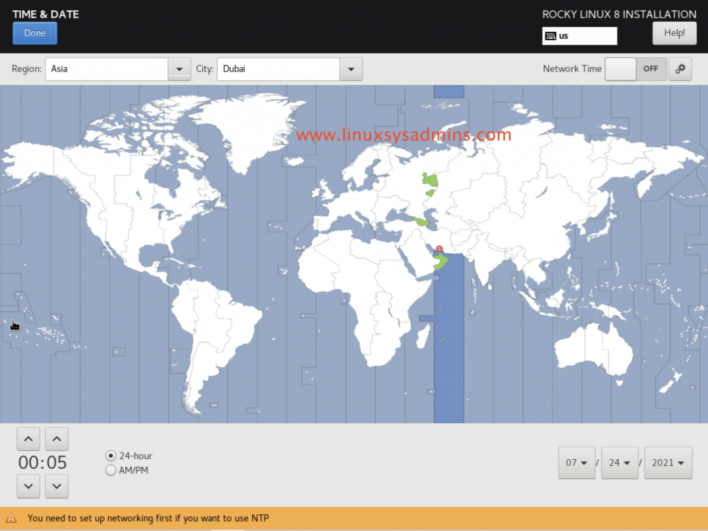 Time and date Rocky Linux 8